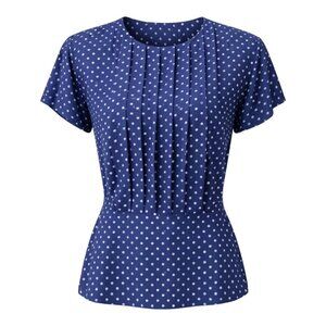 Vintage Jordan Blouse Womens Blue White Polka Dot Short Sleeve Retro Top 13/14